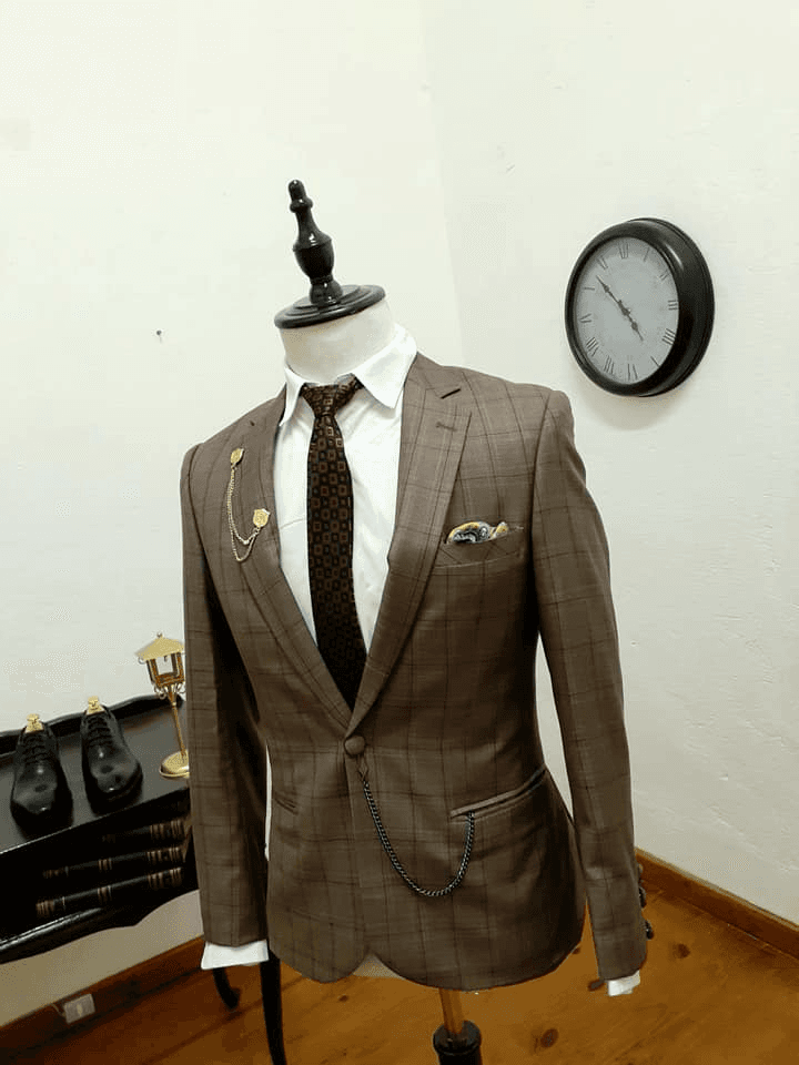Brown Grid Check Suit