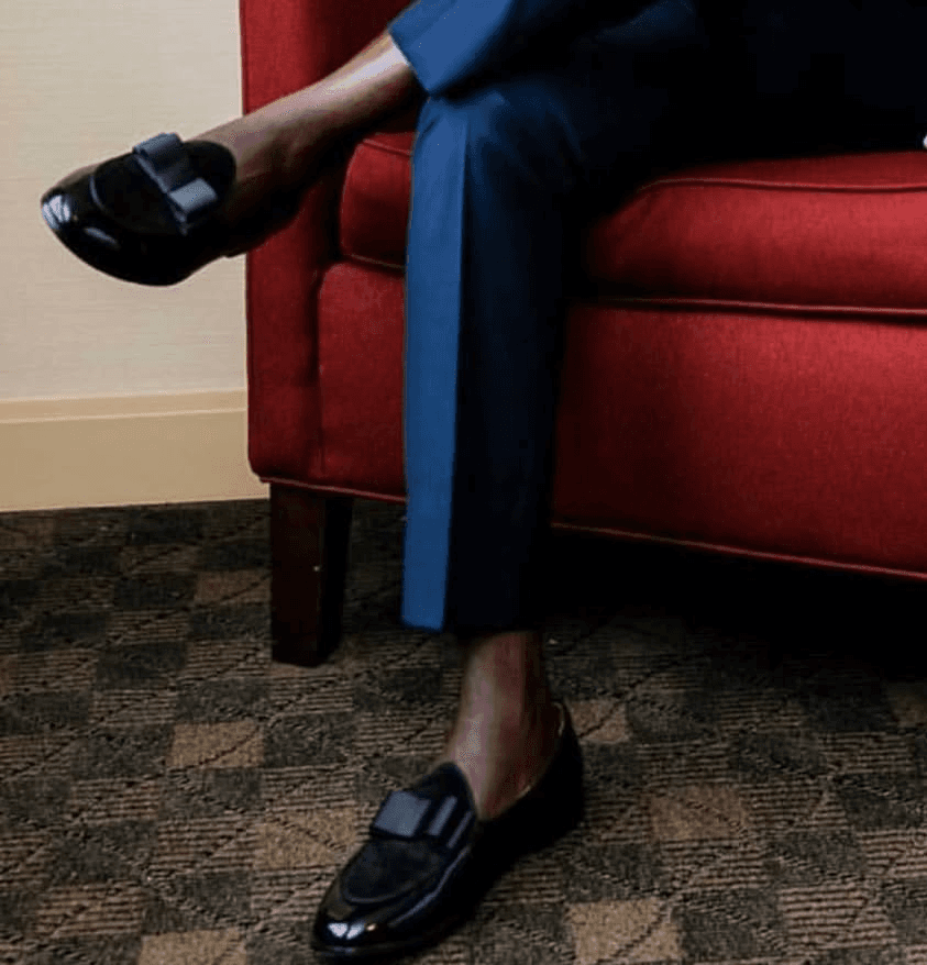 Navy Trousers & Bow Loafers